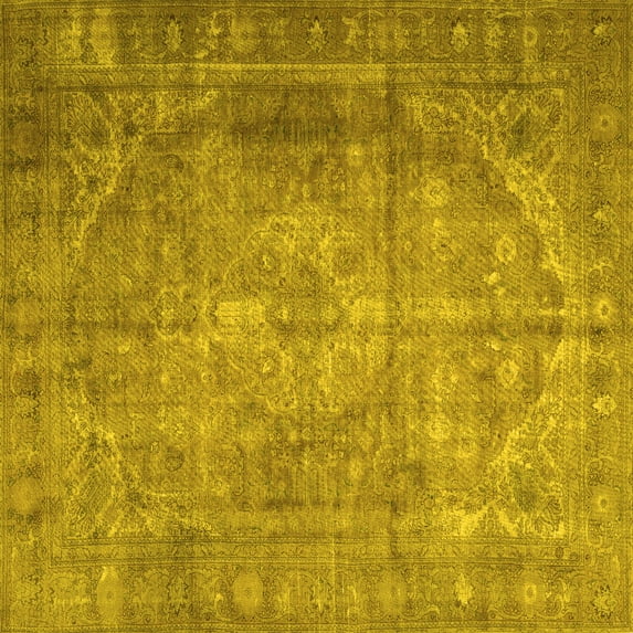 Ahgly Company Machine Washable Indoor Square Persian Yellow Traditional Area Rugs, 5' Square