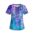 thumbnail image 6 of Htigea 1/4 Zip Pullover Tops for Women Floral Print Short Sleeve T Shirts Casual Loose Fit Summer Tees Purple M, 6 of 6