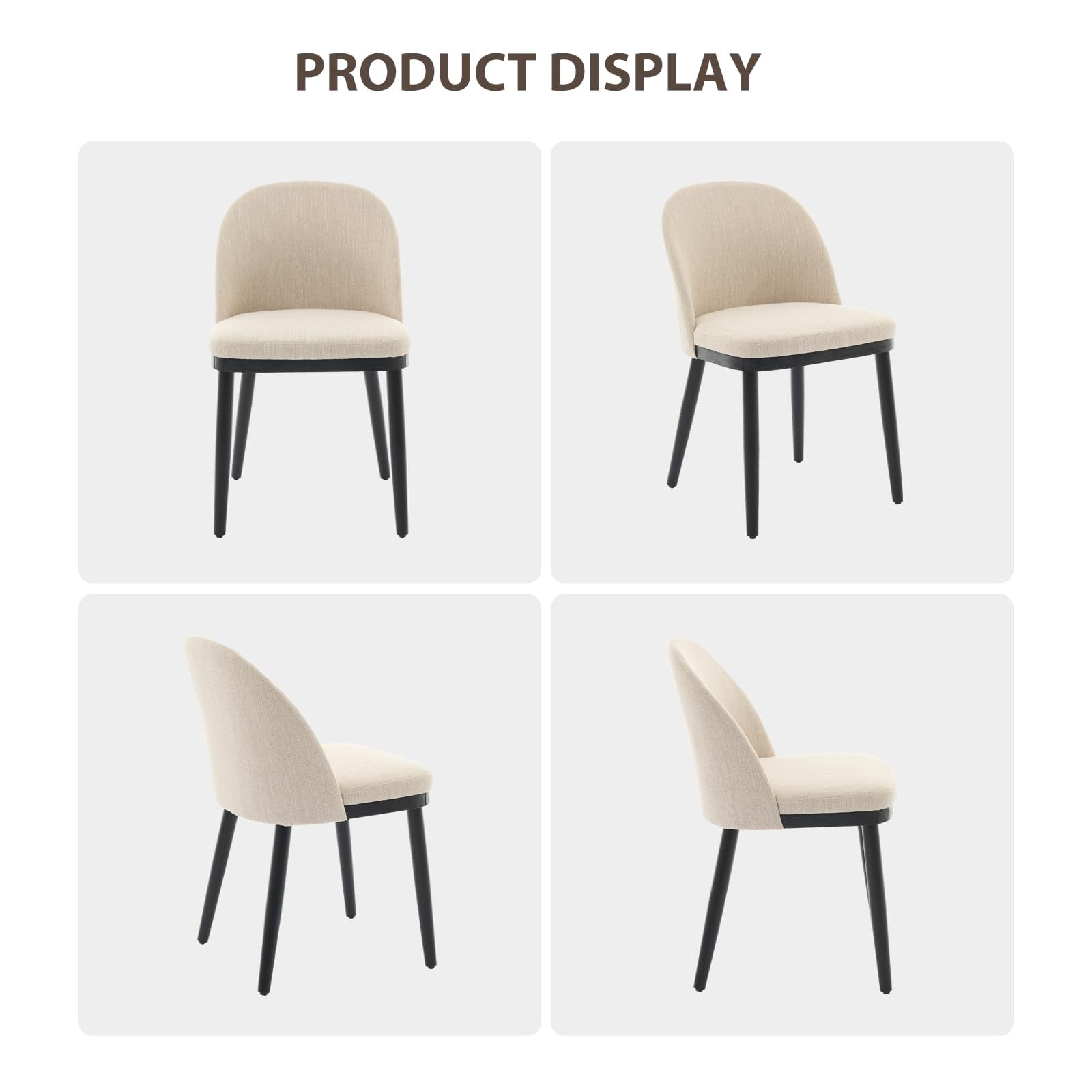 COZONY Set of 6 Upholstered Dining Chairs, Modern Farmhouse Side Chairs with Padded Seat and Wood Legs, Open Back Design,Beige
