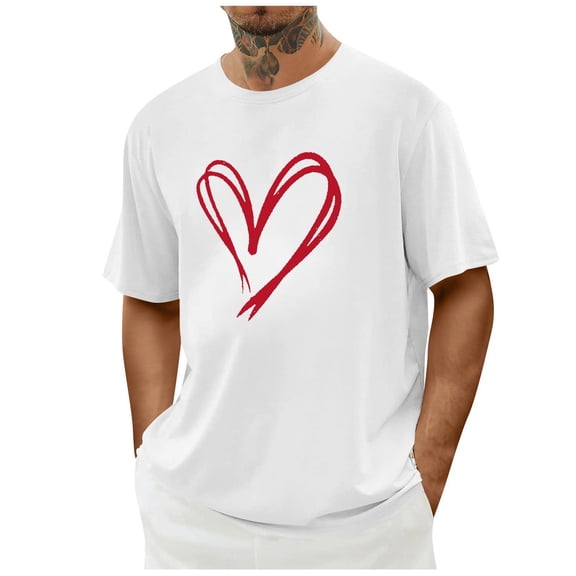 hotojiny Men Valentine's Day Shirt Lightweight Crew Neck Fashion T-Shirts Heart Graphic Short Sleeve Tee Summer Tops