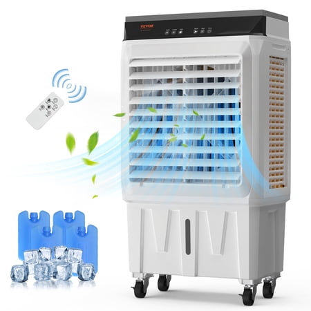 VEVOR Evaporative Air Cooler, 2100 CFM, 135° Oscillating Swamp Cooler with Adjustable 3 Speeds and 12 H Timer, 7 Gal Portable Air Cooler for 750 Sq.ft, Indoor/Outdoor Use, FCC Listed