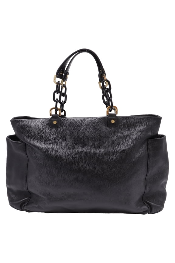 Pre-Owned Tory Burch Chain Strap Detailed Tote Bag in Black Leather