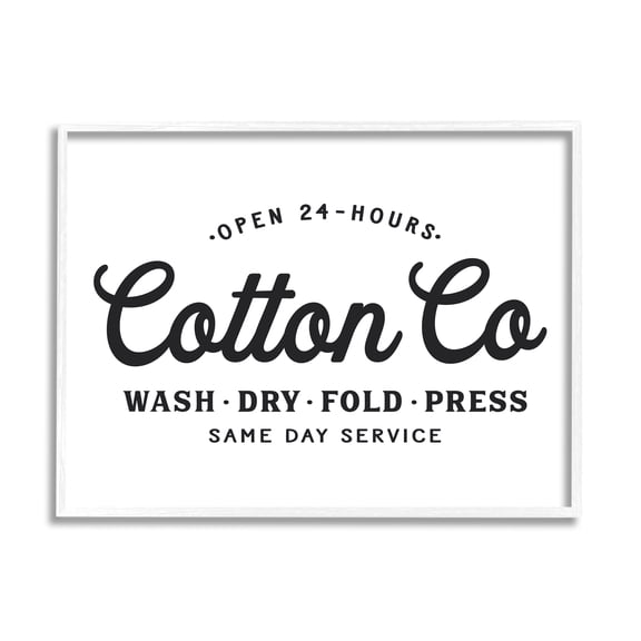 Stupell Industries 24 Hour Cotton Co. Laundry Sign Same Day Service, 11 x 14, Designed by Lettered and Lined
