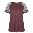 thumbnail image 3 of Camiseta de mujer con estampado de rayas, manga corta, blusa con cuello redondo, gris rojo, XXL AweSitey AP001776-25, 3 of 7