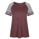 thumbnail image 3 of Camiseta de mujer Jumpingount con estampado de rayas, manga corta, cuello redondo, gris rojo, M, 3 of 7