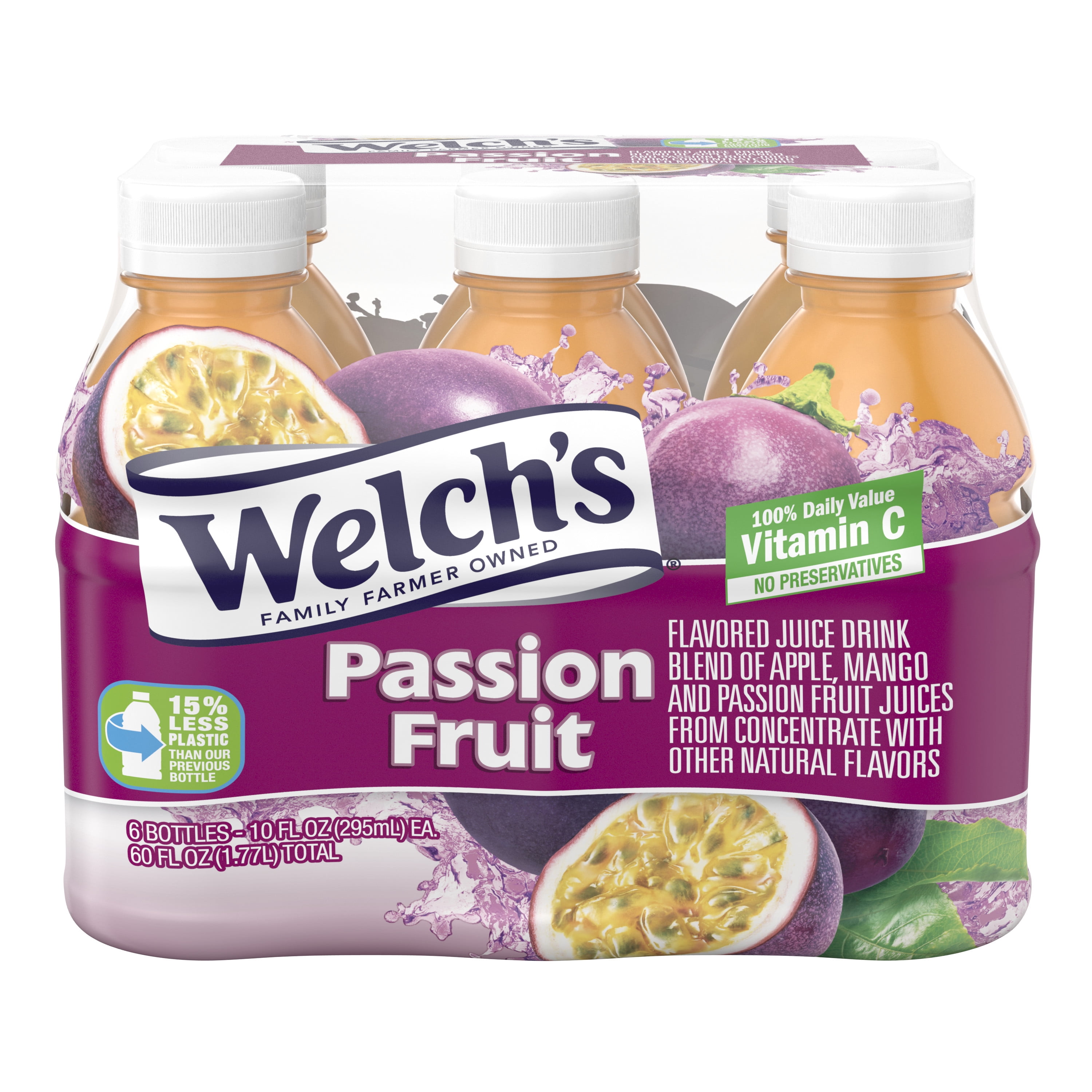 Welch's Passion Fruit Juice Drink, 10 fl oz OntheGo Bottle (Pack of 6