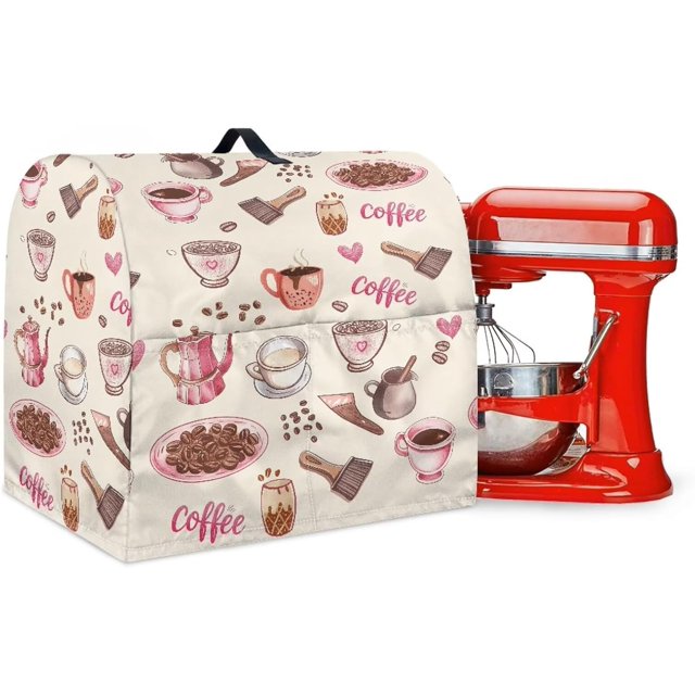 Stand Mixer Covers Protector Kitchen Aid Mixer Cover Dust Covers Coffee Print Mixer Cover Appliance Cover with Top Handle Front Pocket Universal Fit Tilt Head and Bowl Lift Models