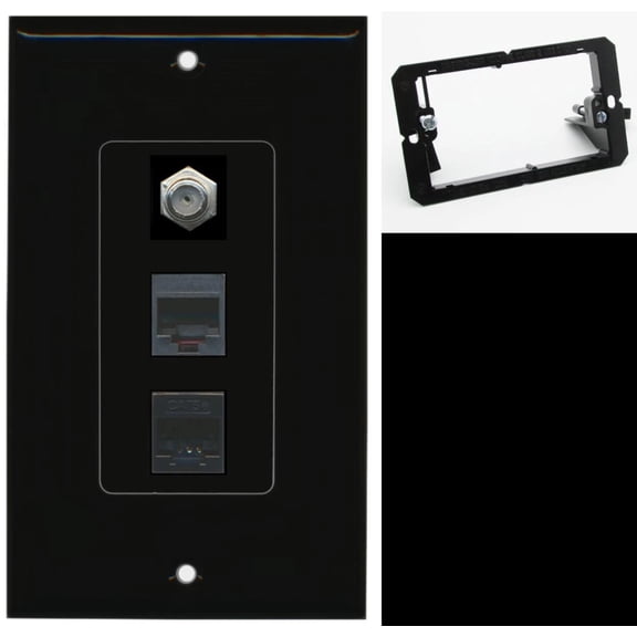 Ultra Spec Cables 1 Port Coax Phone Cat5e Ethernet Wall Plate Black w/Mounting Bracket