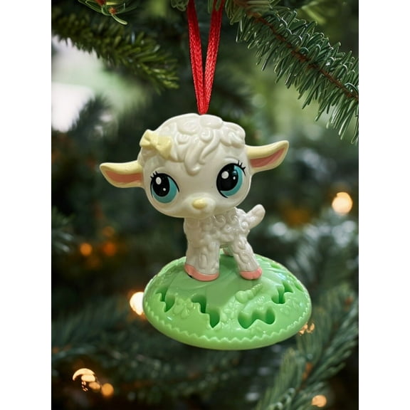 Littlest Pet Shop Lamb Holiday Christmas Ornament Figure Figurine Charm LPS NEW