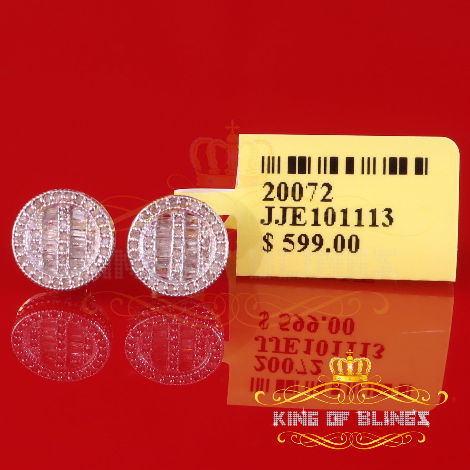 King of Bling's 0.33ct Diamond 925 Sterling Yellow Silver For Men's & Womens Stud Round Earrings