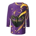 thumbnail image 3 of Tmtolofot Mardi Gras Shirts for Women Mask Feather Printed Tshirts Loose 3/4 Sleeve Pullover Blouses Carnival Outfits 2025 Tunic Shirt,#5_Purple,4X-Large, 3 of 5