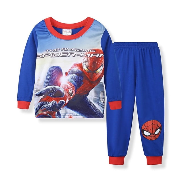 Amazon AliExpress Ropa para niños de primavera y otoño europea y americana Superman de manga larga estampado Spider-Man ropa para el hogar conjunto de dos piezas