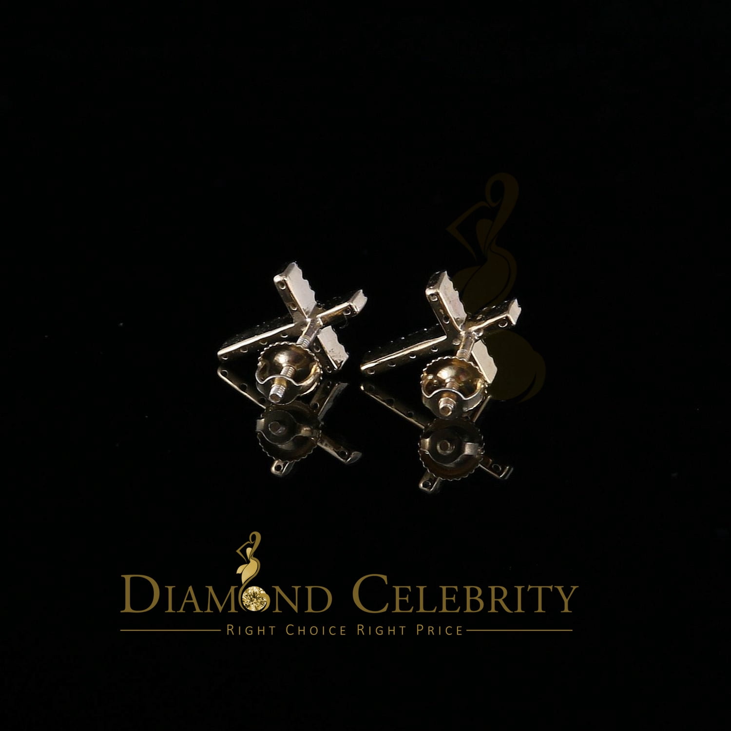 Diamond Celebrity's 0.10ct Diamond Stud Earrings For Women Yellow 925 Sterling Silver Stud For Men
