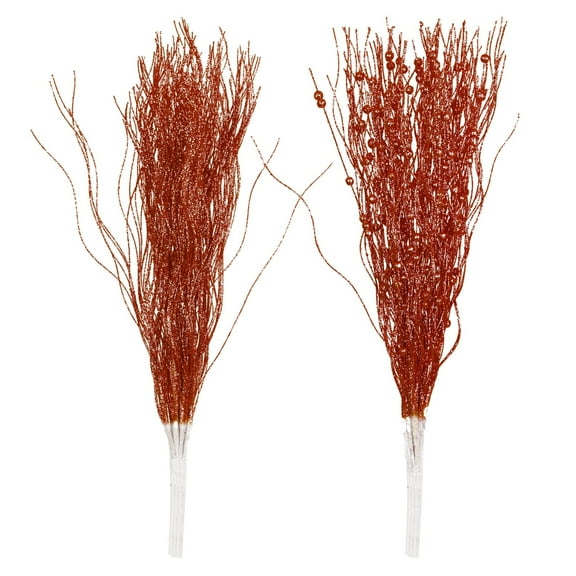 THE BRIVE 16-Pack Artificial Glitter Berry Stems - Christmas Decorative Glittery Twigs for Tree, Wreath, Vase, Party (Red)