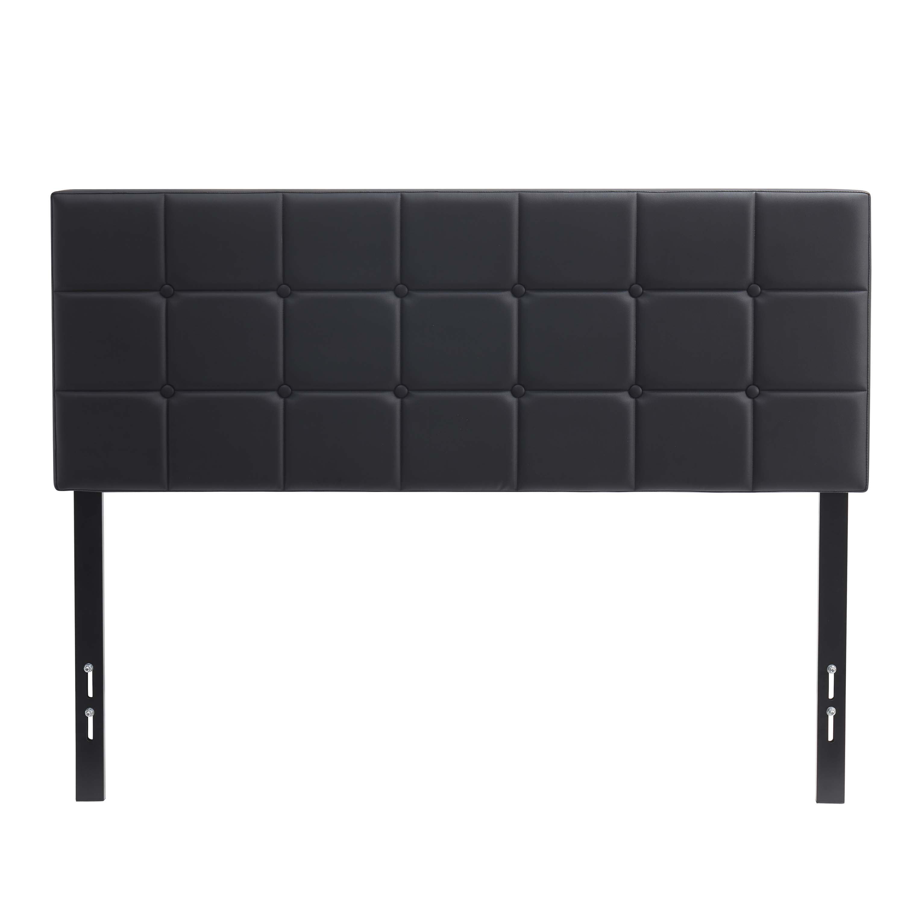 LammaLoe Faux Leather Button Square Tufted Full Headboard with Adjustable Height, Black, Full