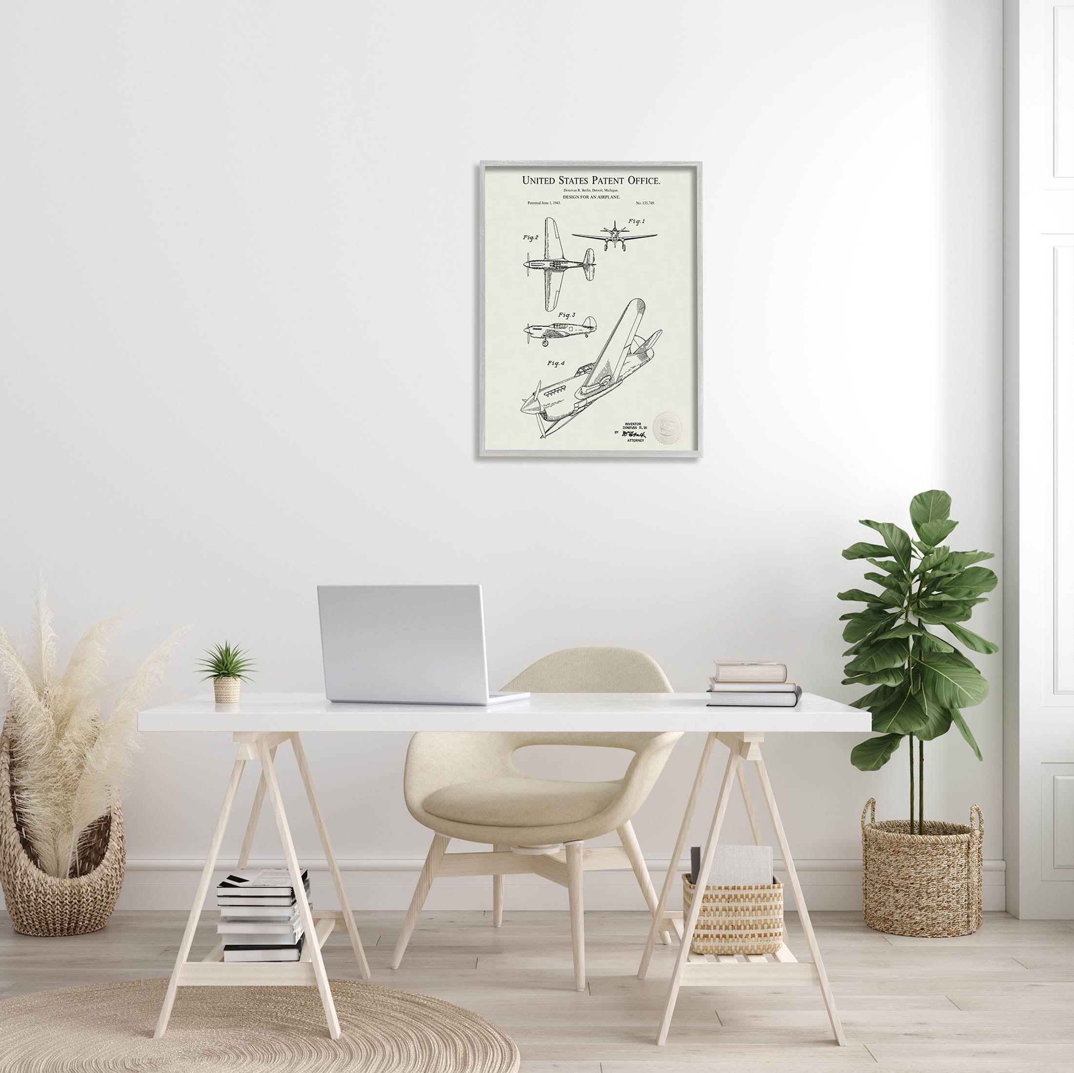 Stupell Industries Aircraft Patent Diagram Chart Graphic Art Gray Framed Art Print Wall Art, Design by Karl Hronek