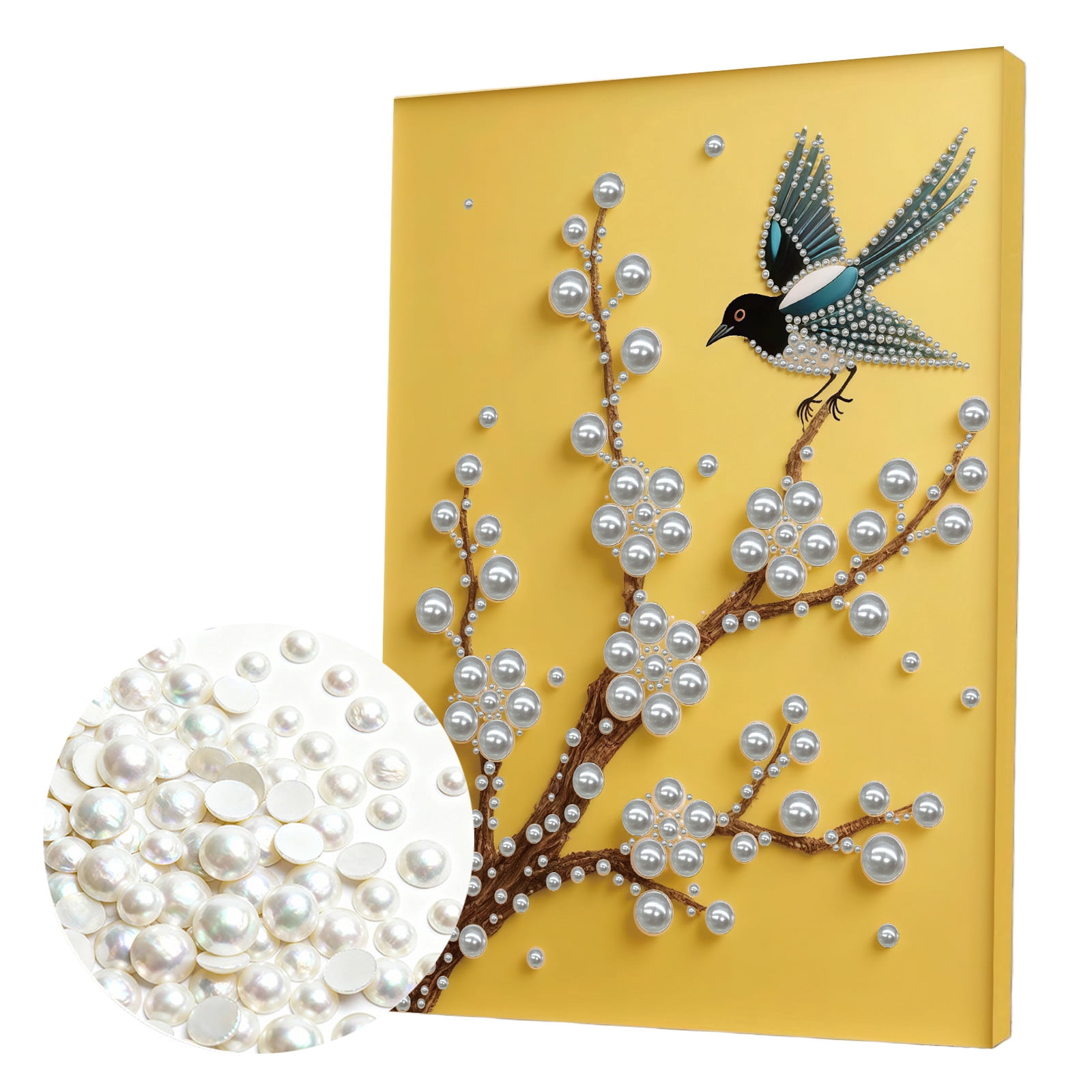 FLOPESN DIY Gemstone Pearl Diamond Art Painting Kit with Frame, 11.81x15.75in Colored Canvas, Home Decor Display for Tabletop and Wall -Bird