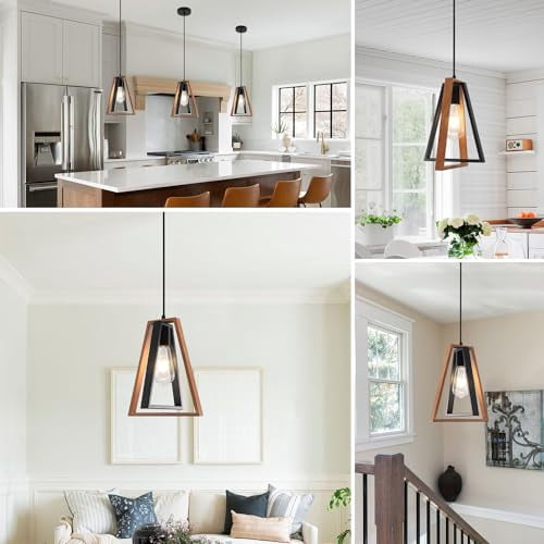 3 Pack Small Farmhouse Pendant Lights Kitchen Island Industrial Metal Pendant Light Fixture Black Hanging Light Fixture Vintage Pendant Light Fixtures for Dining Room Living Room