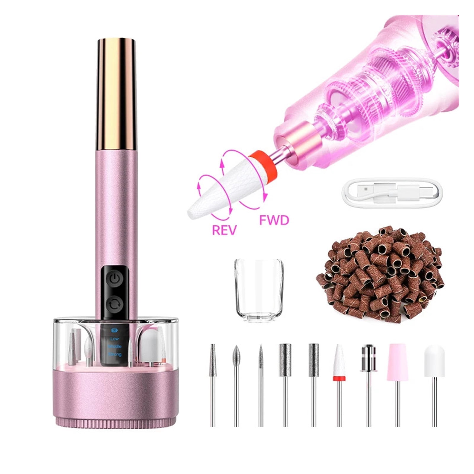 Electric Nail Drill Machine for Acrylic Gel Nails Manicure Pedicure Nail Polishing Tools Home Salon USB Rechargeable