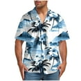 thumbnail image 2 of BiZtdJrK Beach Shirts for Men Tropical Floral Print Vacation Summer Shirts Big and Tall Lapel Short Sleeve Button Down Shirt Light Blue S, 2 of 5