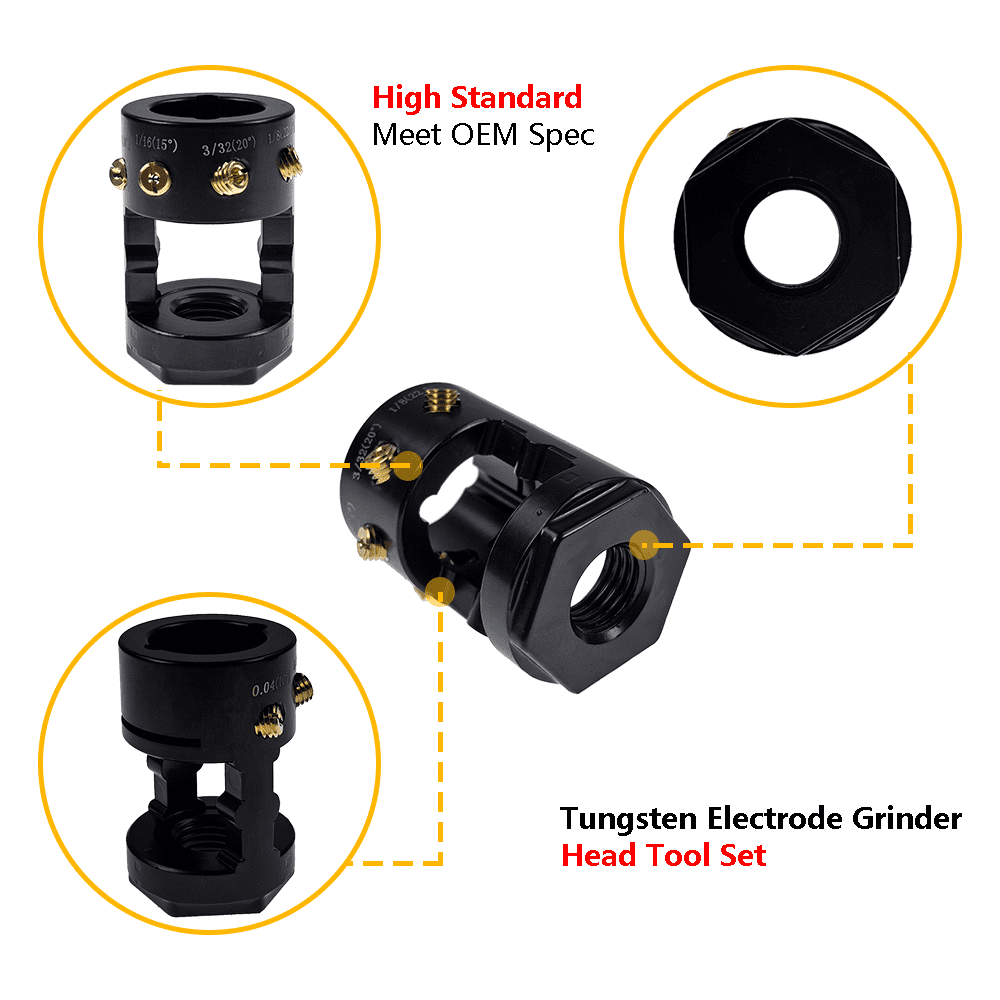 Aluminum Tungsten Electrode Sharpener Grinder TIG Welding Head Tool w/Cut-Off Slot, Connecting Rods, Grinding Disc | Fit for Black and Decker, Milwaukee, Bosch Dremel, Rotary Tools with 3/4-12 Thread