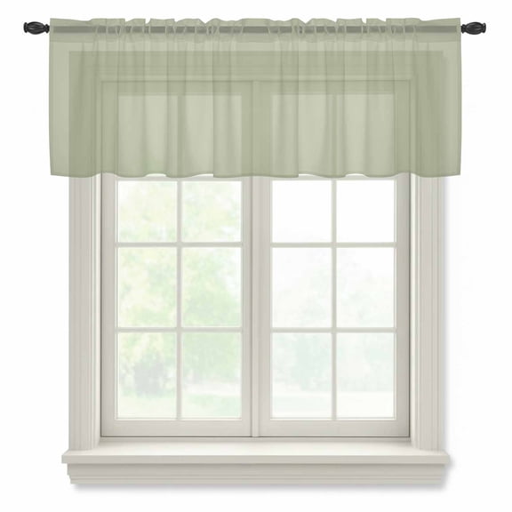 Sage Green Sheer Curtains Valances for Windows Farmhouse Sage Green Decor Chiffon Kitchen Valances for Cafe, Rod Pocket Voile Window Treatments Curtains for Living Room Bedroom, 42"x12"