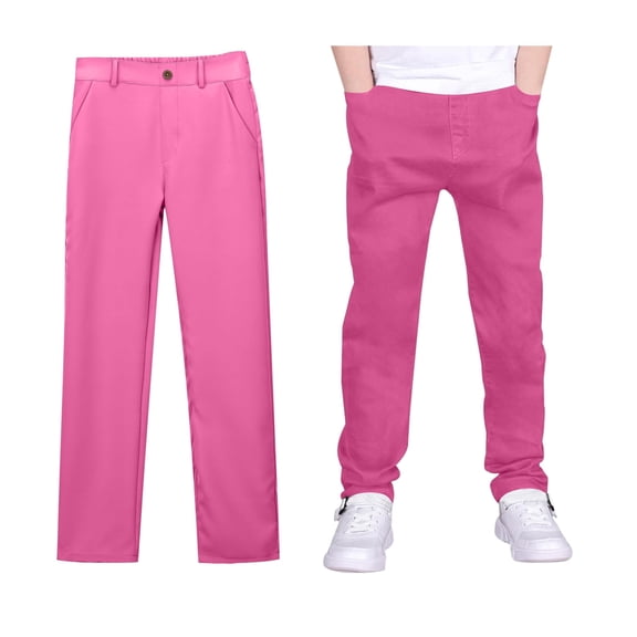 Girls Dress Pants High Stretch Elastic Waist Flat Front School Slacks with Pockets for Kids