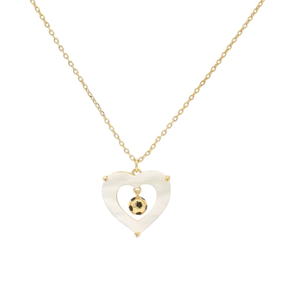 Ablime| Collar para Mujer con Dije de Corazón de Madre Perla y Balón de Fútbol Fabricado en Chapa de Oro, Color Dorado