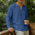 thumbnail image 4 of Mifsaly Mens Beach Shirts V Neck Long Sleeve Cotton Linen Shirt Lightweight Breathable Loose Fit Vacation Lounge Fashion T-Shirts Navy,XXXL, 4 of 8
