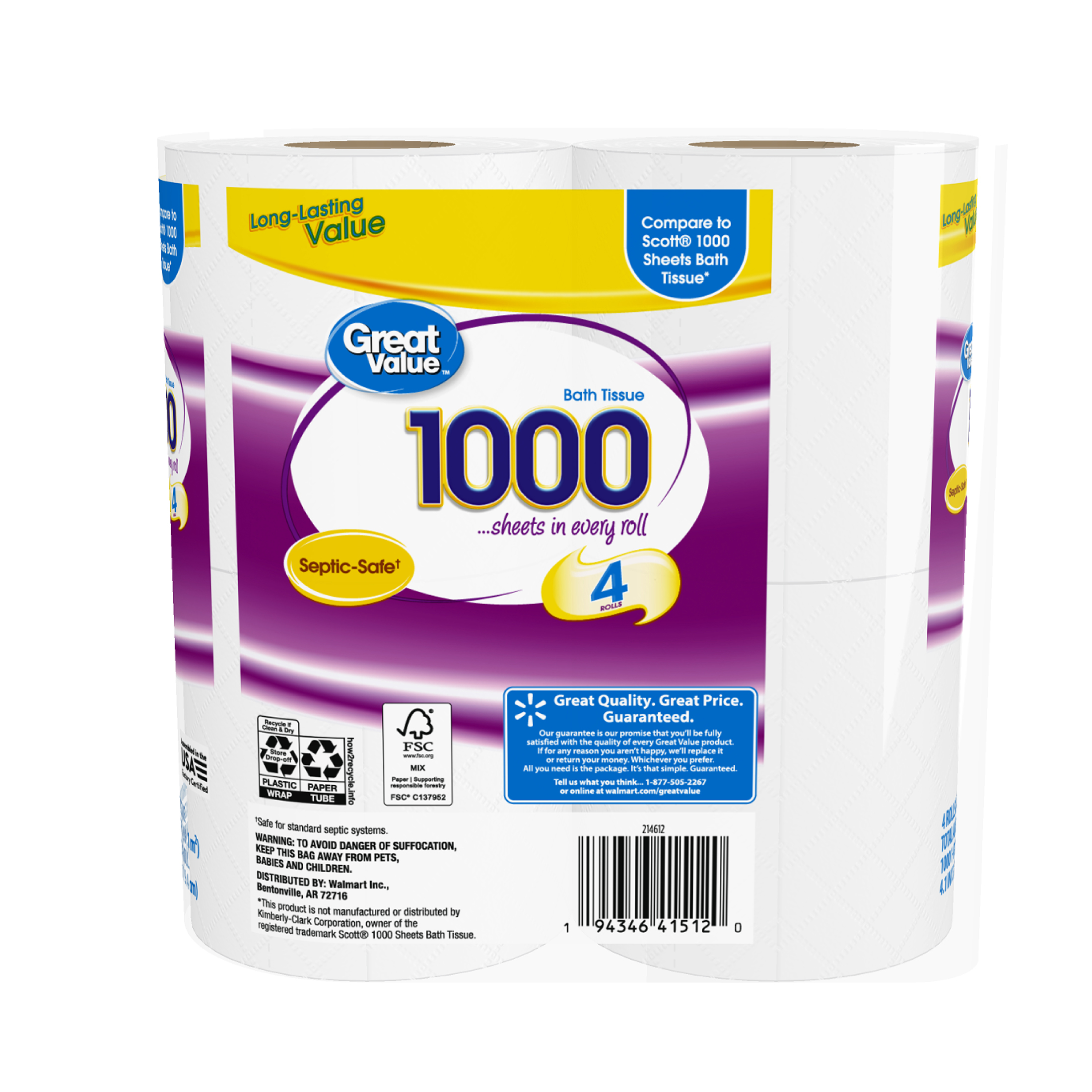 Great Value Toilet Paper, 1-Ply, 6 Pack (24 Rolls) photo 7