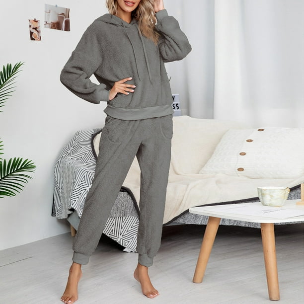 Women's 2 Piece Lounge Outfits Cozy Fleece Plush Long Sleeve