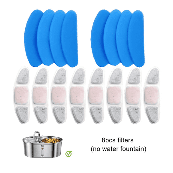 8 Pack Dog Fountain Replacement Filters with Pump Sponge, For WF140 Pet Water Fountain