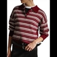 thumbnail image 2 of Camisa de Rayas para Mujer, Larga, Color Block, Cuello con Muescas, Camiseta de Verano Rojo L, 2 of 10
