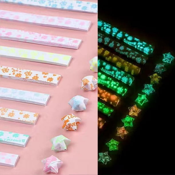 210 piezas de tiras de papel de origami de estrella de la suerte hechas a mano con estrellas luminosas.