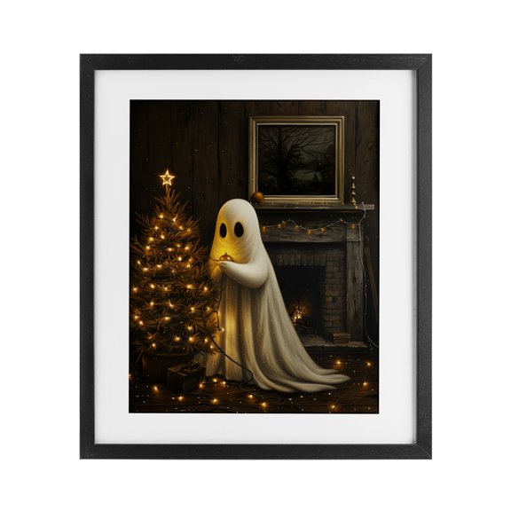 Stupell Industries Shabby Chic Christmas Ghost Hanging Lights Black Framed Print Under Glass, 13 x 16, by Arlington Prints