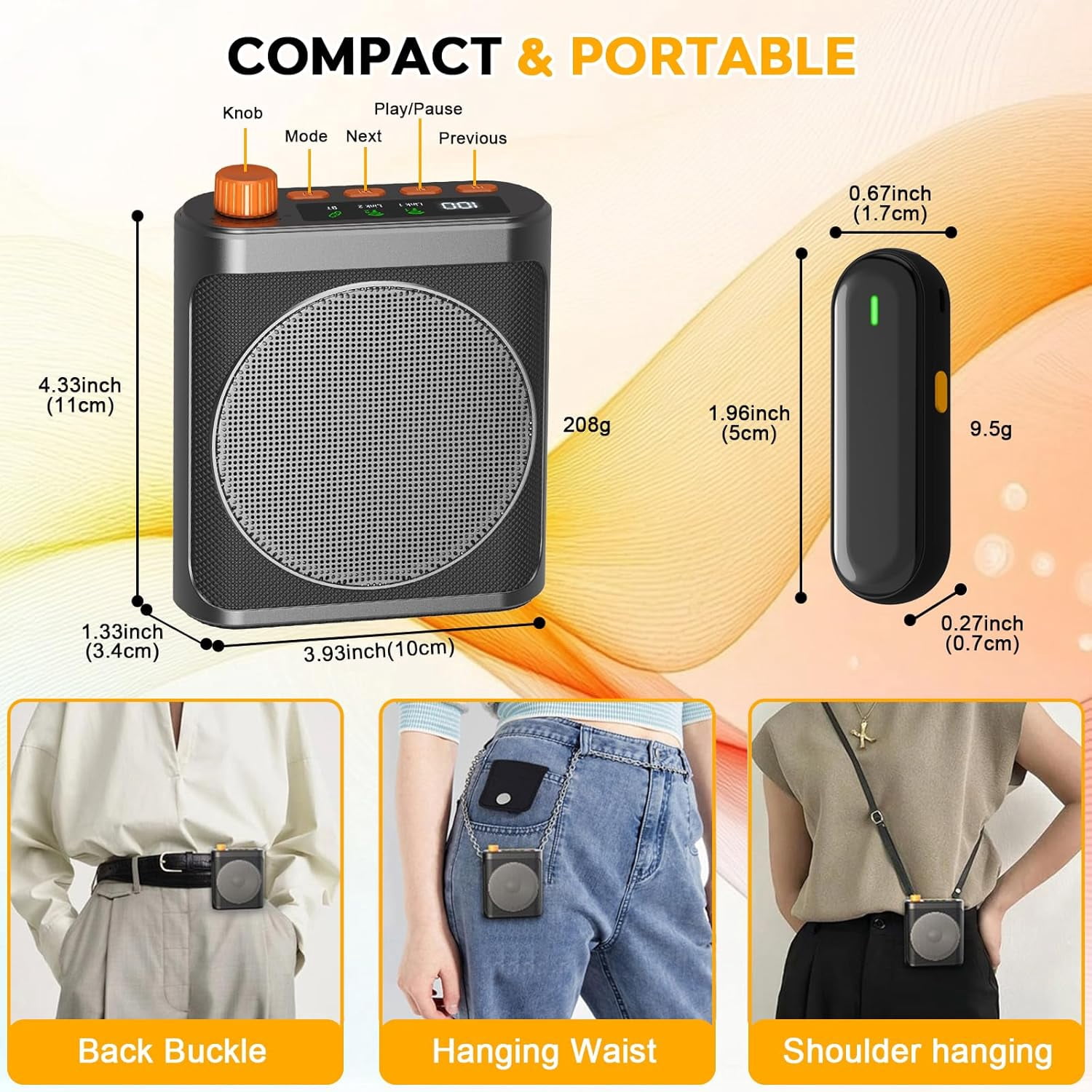 Voice Amplifier Wireless Microphone with Magnetic Lavalier, Voice Amplifier for Teachers with 2 Mic, Megaphone Speaker, Wireless Microphone for Classroom, Yoga, Meeting, Meetings Speeches