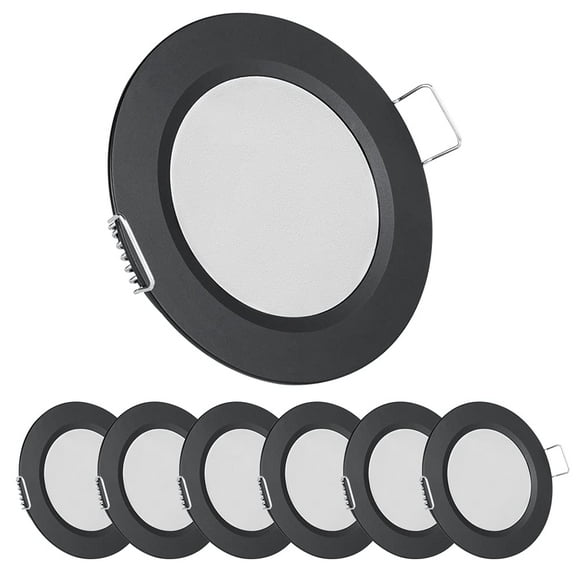 Acegoo 12 Volt LED Puck Light, RV Boat Recessed Mount Ceiling Light, Under Cabinet Camper Vans Caravan Cabin Truck Motorhome Interior Lighting, 6 Pack (Black Finish Warm White)