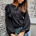 thumbnail image 4 of Moda mujer casual sólido cuello redondo manga larga otoño blusa pullver tops Pompotops FGAJ6634, 4 of 6