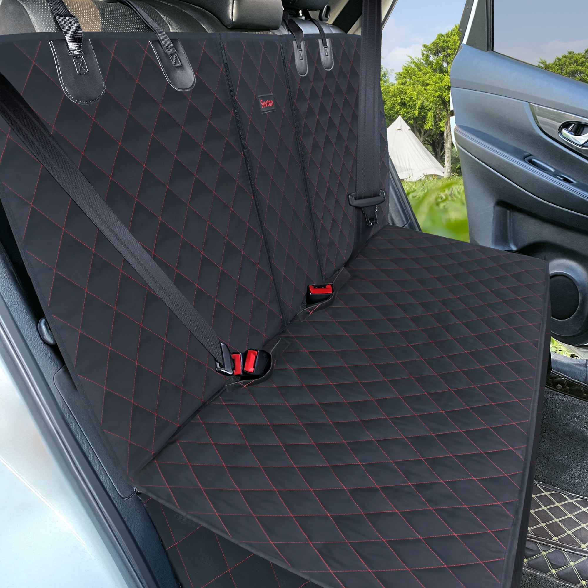 Siivton Dog Car Seat Covers for Back Seat Waterproof Bench Seat Cover Protector Nonslip Durable Soft Pet Back Seat Covers for Car, Truck, & SUV (Black)