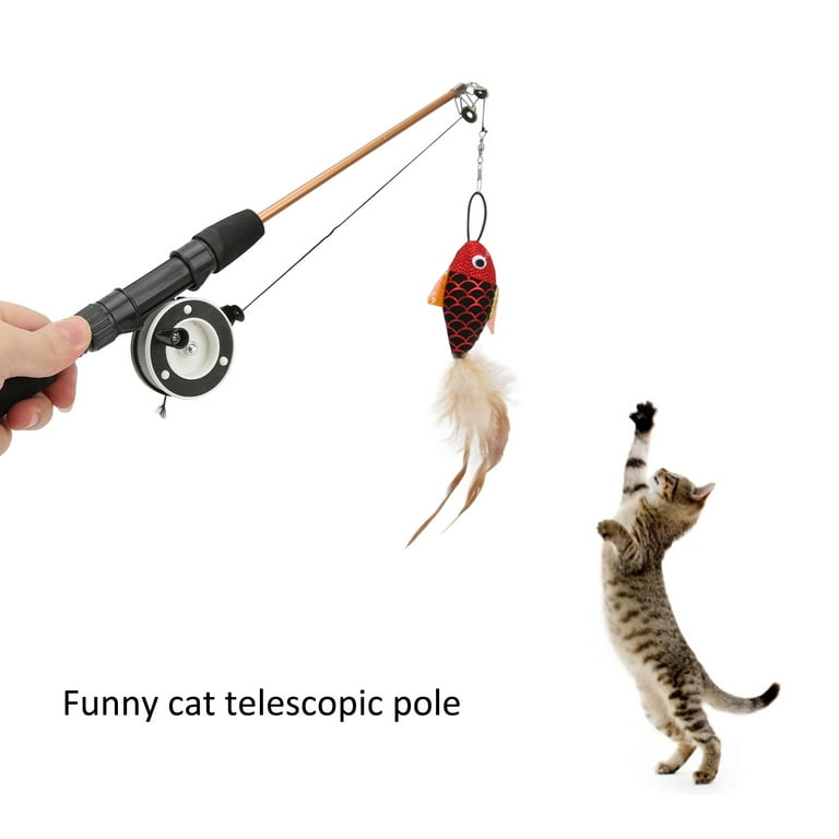 Cat Fishing Pole Toy - Funny Interactive Fish Toy For Cats, Kittens, And  Small Pets, Retractable Fishing Pole Wand Catcher Exerciser Giftable Cat  Fishing Rod Novelty Gifts 