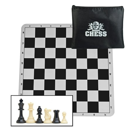 We Games Compact Tournament Chess Set with Black Silicone Chess Board & Plastic Tournament Pieces with 3 3/4 in. King, 20 in.