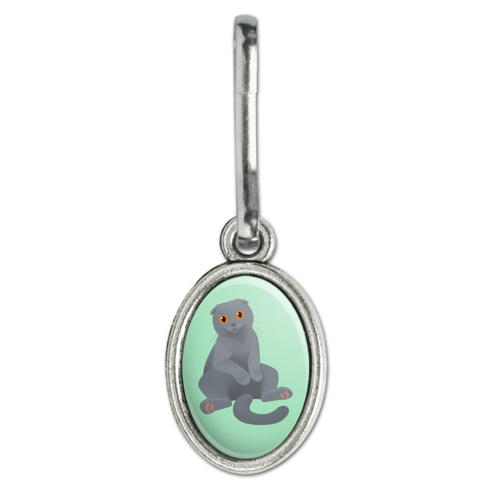Scottish Fold Cat Oval Charm Clothes Purse Suitcase Backpack Zipper Pull Aid