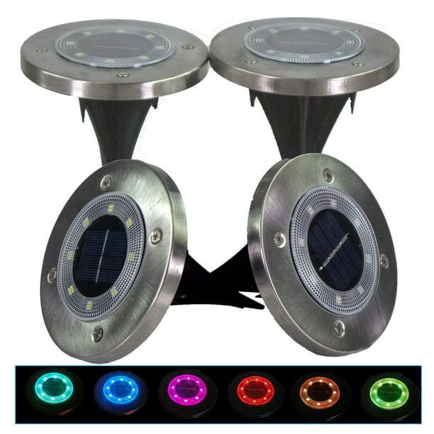 4 Disc Solar Powered COLOR Changing 8 LED Disk Light Diffusing Lens