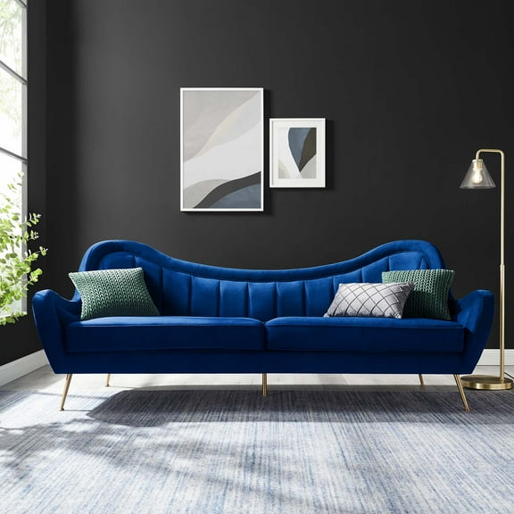 Modway Cheshire Channel Tufted Performance Velvet Sofa in Navy