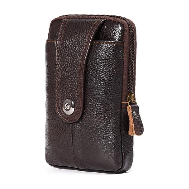 Riñonera para para Hombre Con Cuero Horizontal Monedero Multifuncional para Negocios (café) Pequeña Hebilla Magnética Oscuro
