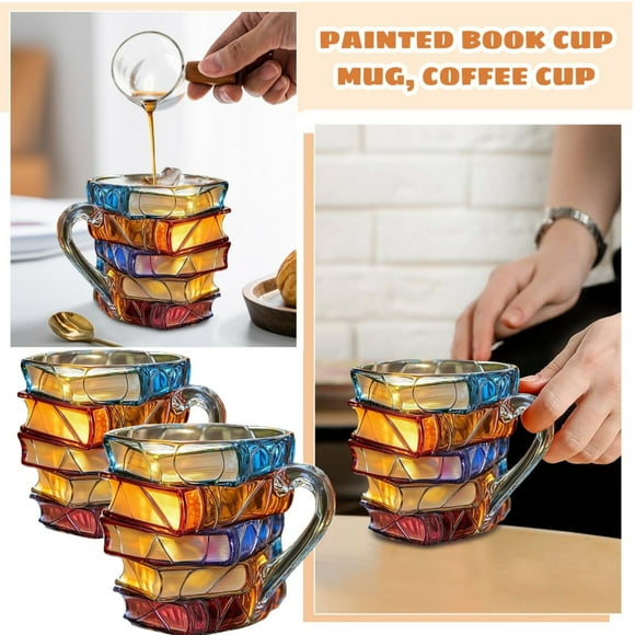Painted Book Mug Painted Book Coffee Mug Set with Handle Ceramic Mugs for Hot Beverages 12 Oz 2Pc