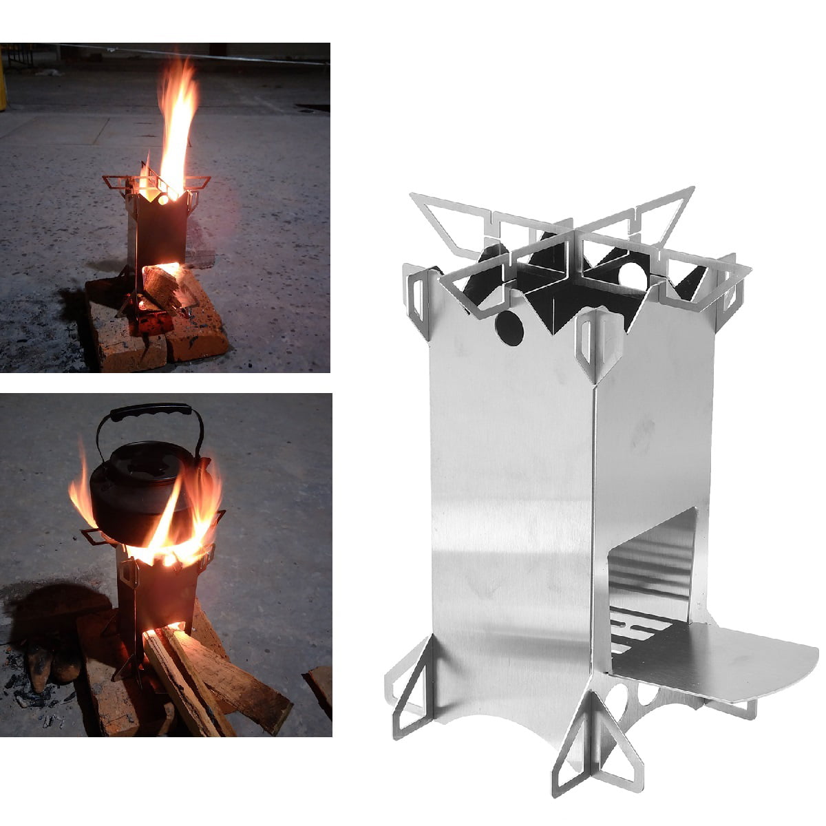 Outdoor Camping Wood Stove Folding Picnic Rocket Burner Stove Cooking BBQ G9Z4 