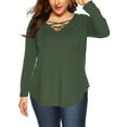 thumbnail image 3 of JYLFC Plus Size Shirts for Women Criss Cross Neck Long Sleeve T-Shirts, Army Green 3XL, 3 of 4