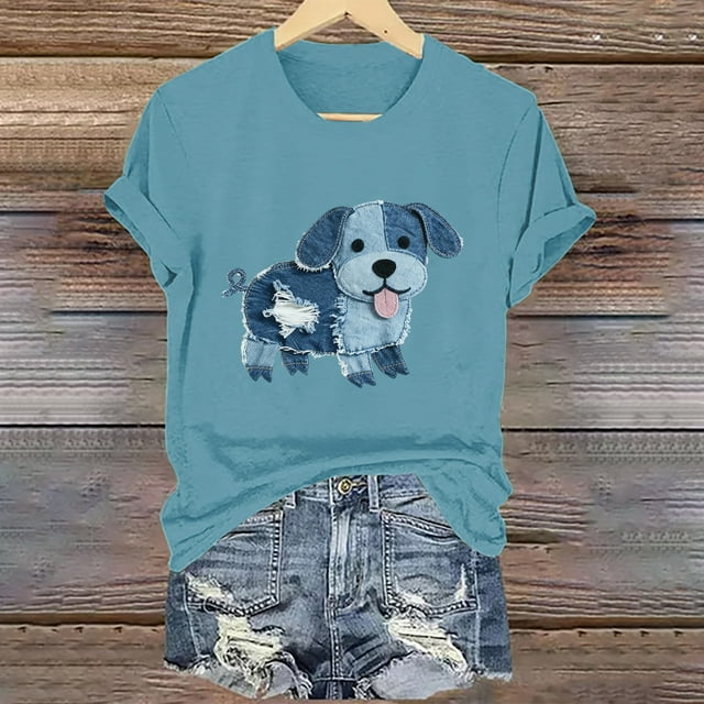 Tejiojio Women's Animal Printed T-shirt Casual Round Neck Short Sleeve Blouses S-2XL