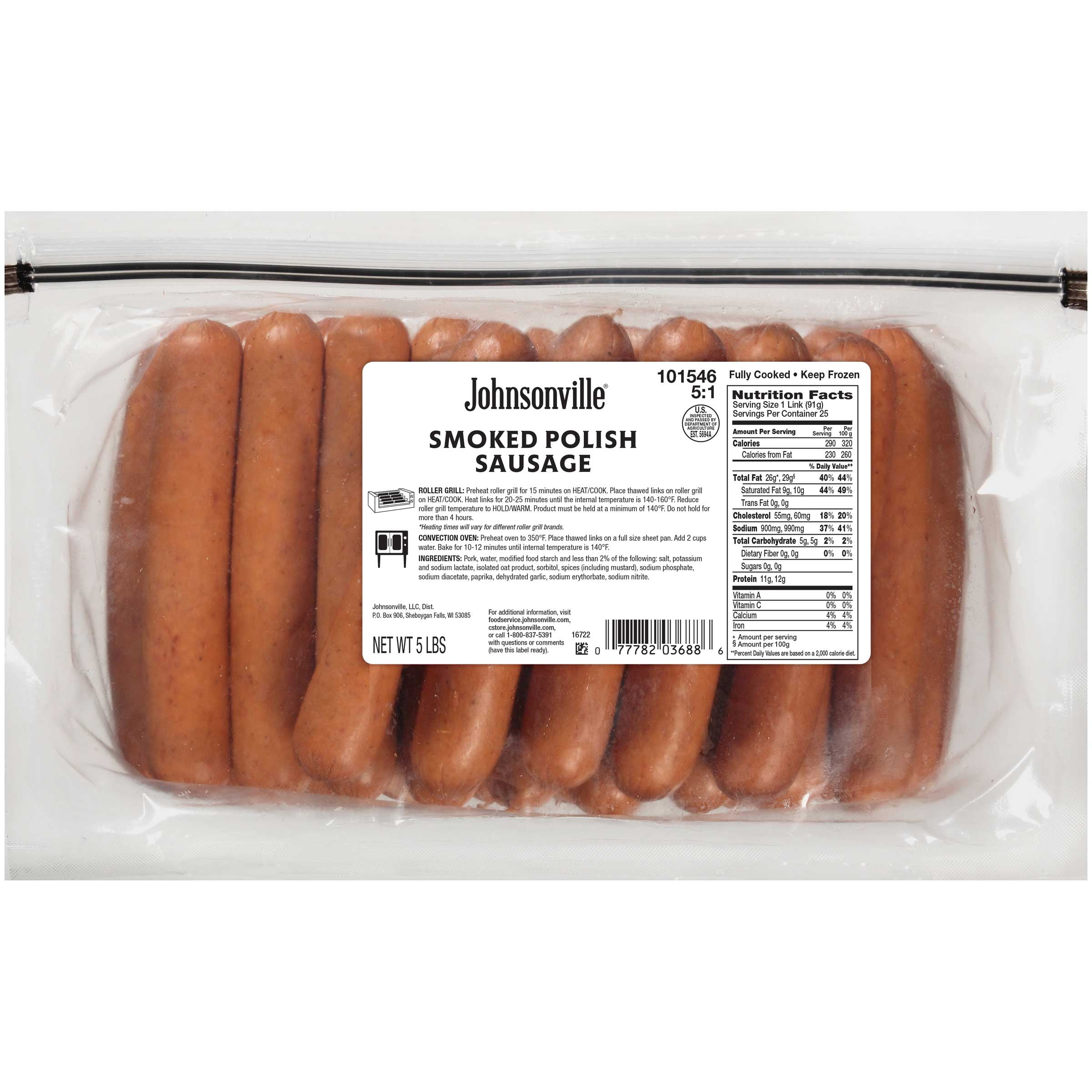 Johnsonville Skinless Smoked Polish Sausage, 80 Ounce 2 per case